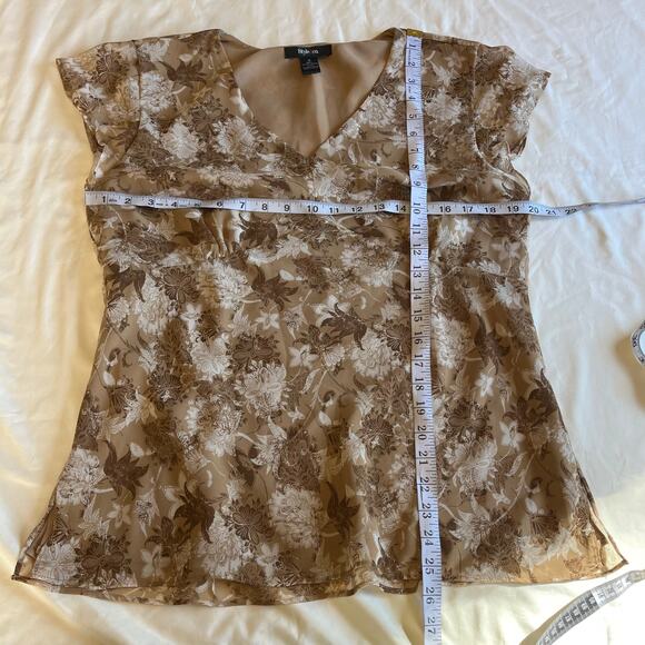 Y2K 2000s Brown Floral Baby Doll Blouse Flutter Sleeve Plus Sz 18 Boho Mesh - Picture 7 of 7